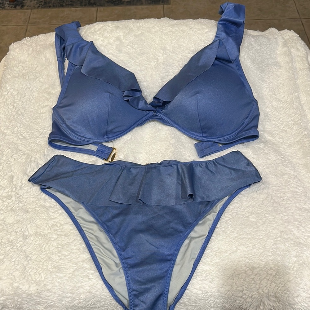 Victorias Secret Blue Ruffled Bikini Set